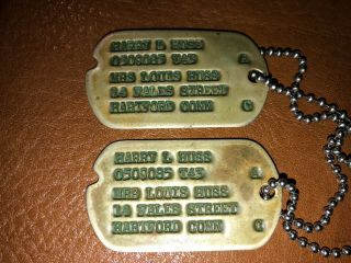 Ww 2 Early Brass Dog Tags Matched Set To An Officer With Next Of Kin