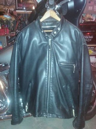 SCHOTT 141 LEATHER MOTORCYCLE CAFE JACKET BLACK SIZE 50 PERFECTLY BROKEN IN 2
