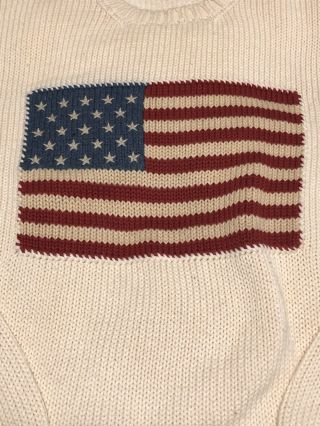 Vintage Polo Ralph Lauren American Flag USA Knit Sweater 2XL XXL Cream From 2001 3