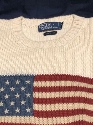 Vintage Polo Ralph Lauren American Flag USA Knit Sweater 2XL XXL Cream From 2001 4