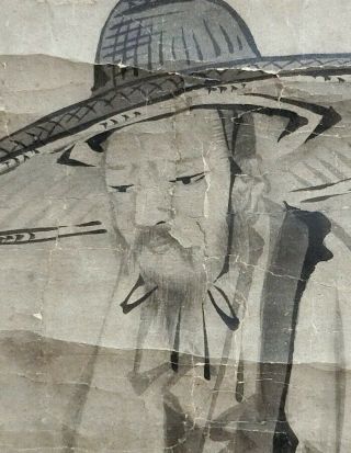 I665: Very Old Japanese Hanging Scroll.  Man With Good Atmosphere Sumi Only.