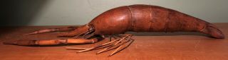 ANTIQUE CARVED WOOD CALIFORNIA SPINY LOBSTER LIFE SIZE SCULPTURE 2