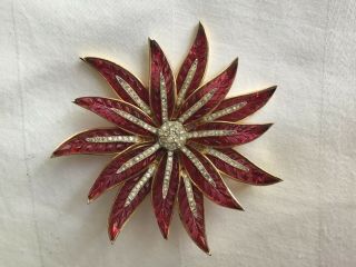 Iconic Trifari Alfred Philippe Ruby Red Poinsettia Brooch - Perfect