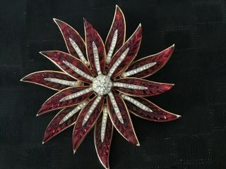 Iconic TRIFARI ALFRED PHILIPPE RUBY RED POINSETTIA brooch - PERFECT 2