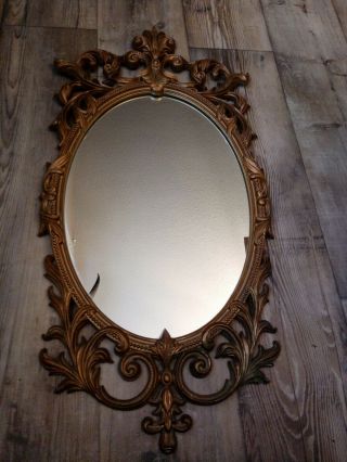 Vintage Mid Century Turner Mirror Gold Ornate Usa 32 " Oval 0074 14204