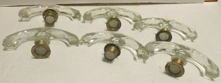6 Antique Clear Art Deco Depression Glass Overmyers Threaded Door Drawer Pulls