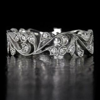 Platinum Art Nouveau G Vs Diamond Floral Wedding Band Vintage Filigree Eternity