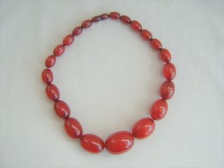 Vintage Cherry Red Amber Bakelite Bead Necklace Circa 84g - Antique Old