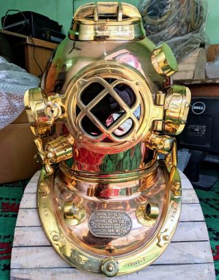 Brass Copper Us Royal Navy Antique Divers Helmet Scuba Diving Marine Deep Sea