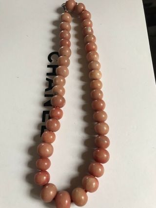 Antique Chinese Salmon Jade Gemstone Bead Necklace