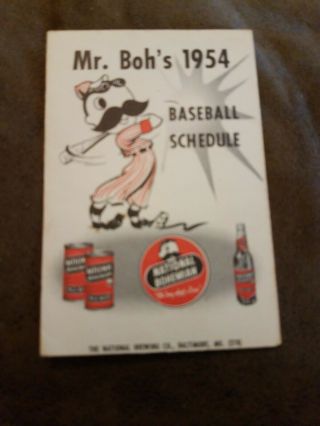 Vintage 1954 Baltimore Orioles & Washington Nationals Pocket Schedule Mr.  Boh 