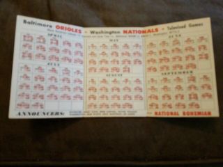 VIntage 1954 Baltimore Orioles & Washington Nationals Pocket Schedule Mr.  Boh ' s 2