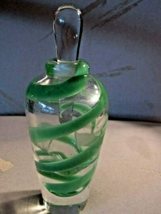 Estate Vintage Studio Made Art Glass Green Swirl / Clear Perfume Bottle Flawless