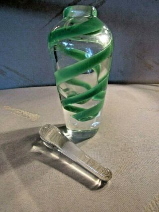Estate VINTAGE Studio Made ART GLASS Green Swirl / Clear PERFUME BOTTLE Flawless 2