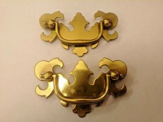 2 Vintage Brass Chippendale Style Drawer Pulls Handles 3 3/4 " X 2 1/4 "