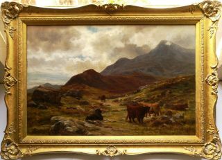C.  E.  Johnson Signed Antique Highland Landscape And Cattle Oil Painting