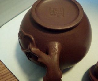 Chinese Teapot Clay Signed Decorated Tree Trunk Motif 3