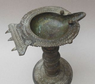 Antique Bronze Pedestal Fat / Oil Lamp 24cm Hindu Indian / Persian / Tibetan 2