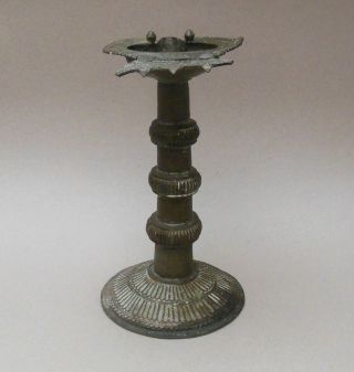 Antique Bronze Pedestal Fat / Oil Lamp 24cm Hindu Indian / Persian / Tibetan 5