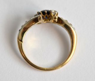 Fine Edwardian 18ct gold & Platinum sapphire & diamond crossover engagement ring 4