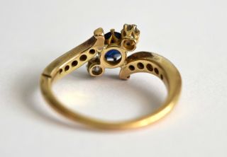 Fine Edwardian 18ct gold & Platinum sapphire & diamond crossover engagement ring 5