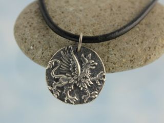 Griffin Necklace - Sterling Silver Ancient Greek Style Coin On Leather Cord