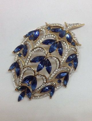 Vintage Alfred Philippe For Trifari Open Work Sapphire Flower Pin 2