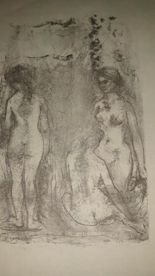 Hibel Orignal Lithograph Hand Signed Artist Proof Vintage " Three Nudes " Art Rare