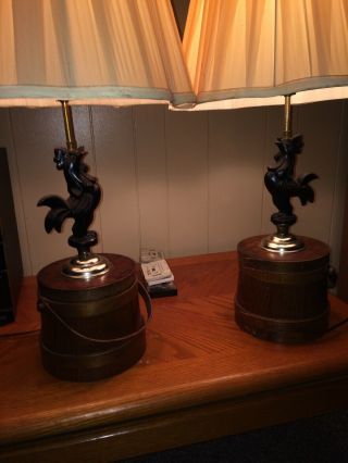 Vintage Country Crowing Rooster Chicken Table Lamp Wood Base 20 " 2