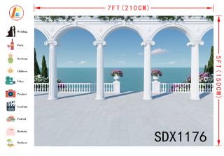 Ancient Roman Romantic Wedding Blue Sea View 10X8FT Studio Backdrop Photo Vinyl 3