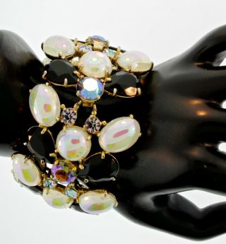 Vtg Size Schiaparelli Art Glass Cabochon Rhinestone Bracelet