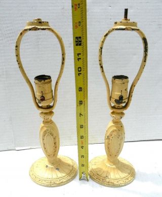 Pair Antique Art Nouveau Lamps Cast Metal Ornate Table Nightstand Lamps,  Vintage
