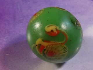 Ancient Chinese South East Asian Taiwan Glass Grn Red Yellow Mosaic Bead 11.  5mm