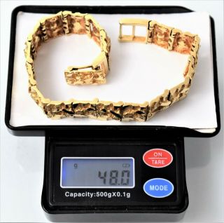 Vtg 48 Gram OroAmerica 14k Gold 16mm Wide Nugget Bracelet 8 - 3/8 