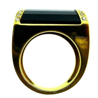 LA TRIOMPHE 18k Yellow Gold,  Diamond & Faceted Onyx Ring Vintage & Rare 3