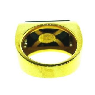 LA TRIOMPHE 18k Yellow Gold,  Diamond & Faceted Onyx Ring Vintage & Rare 7
