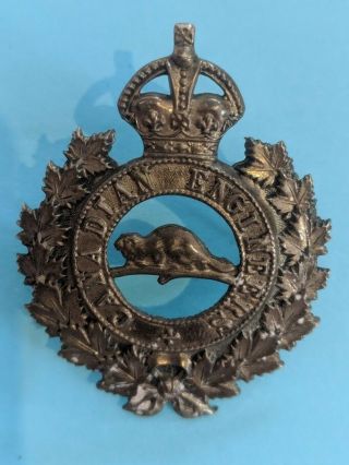 Royal Canadian Engineers Brass Cap Badge Beaver Maple Leaf Canada World War 1