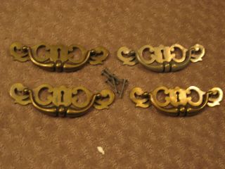 4 Vintage Brass Drawer Bail Pull Handles 4 1/4” Center To Center,  6 3/4 " Long