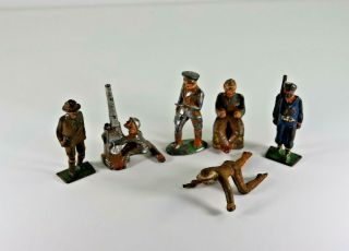 Six Vintage Manoil,  Barclay Grey Iron Lead Soldiers Soldier Boy Scout Gunner