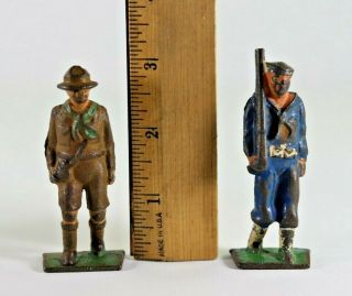 Six Vintage Manoil,  Barclay Grey Iron Lead Soldiers Soldier Boy Scout Gunner 6