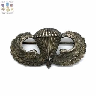 World War Ii U.  S.  Army Paratrooper Jump Wings Sterling Silver Airborne Pin - Back