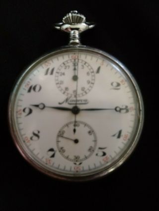 Vintage Minerva 17 Jewels Chronograph Pocketwatch Made In Switzerland