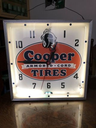 Antique 1940s Cooper Tires Neon Advertising Clock Sign Automotive Lackner