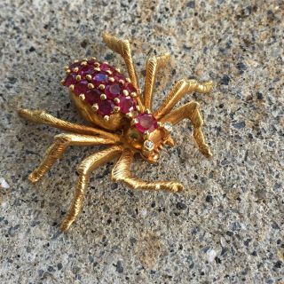 Cartier Paris 18k Yellow Gold Ruby & Diamond Spider Brooch Vintage 13g