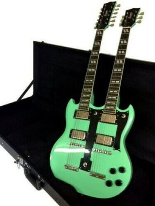 Seafoam Green Double Neck 12 & 6 String Electric Guitar And Case