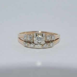 0.  27 Ctw Diamond Vintage Wedding Ring On 14k Two Tone Gold,  Ring Size 8