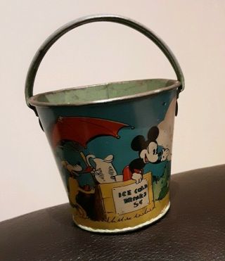 Rare 1930s Ohio Art Sand Pail Disney Mickey Mouse,  Minnie & Pluto