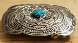 Vintage Navajo WILBERT BENALLY Engraved Sterling Silver Turquoise Belt Buckle 3