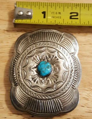 Vintage Navajo WILBERT BENALLY Engraved Sterling Silver Turquoise Belt Buckle 7