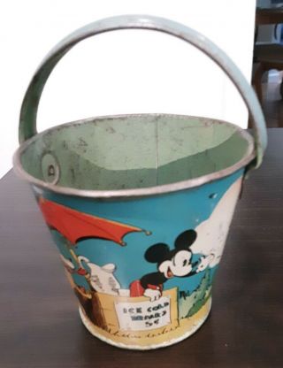 Vintage 1930s Walt Disney Mickey Mouse Minnie Pluto Sand Pail Ohio Art